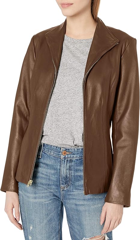 Real Lambskin Classic Vintage Style Wing Collared Jacket Leather Jackets For Women