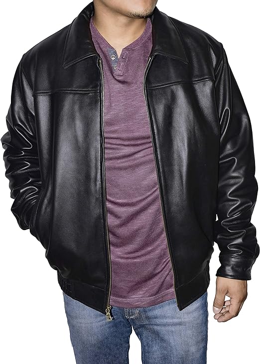 Men's Genuine Lambskin Leather Classic Bomber Jacket Men's Leather Coat With Zip-Out Liner