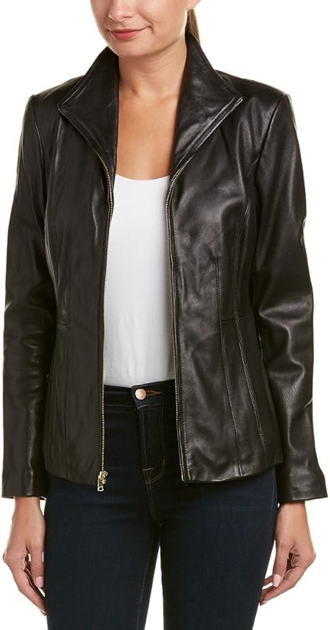 Real Lambskin Classic Vintage Style Wing Collared Jacket Leather Jackets For Women