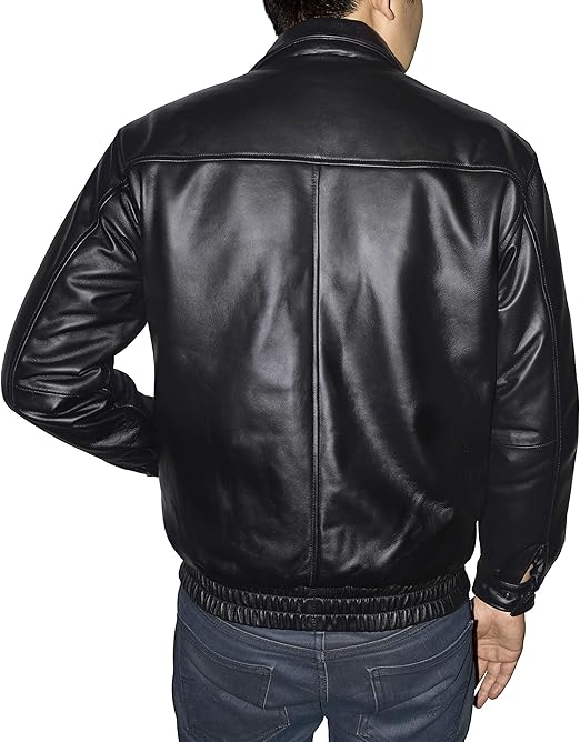 Men's Genuine Lambskin Leather Classic Bomber Jacket Men's Leather Coat With Zip-Out Liner