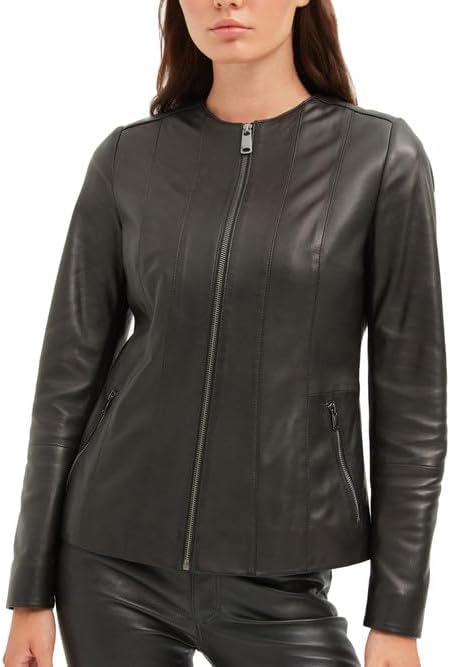 Women's Genuine Lambskin Leather Jacket - Collarless Italian Leather Jacket