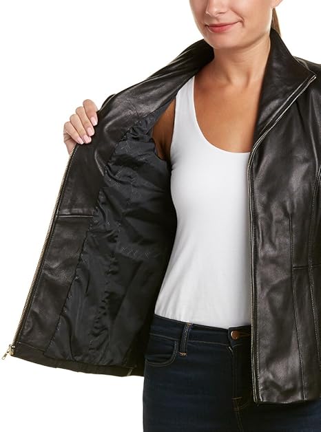 Real Lambskin Classic Vintage Style Wing Collared Jacket Leather Jackets For Women