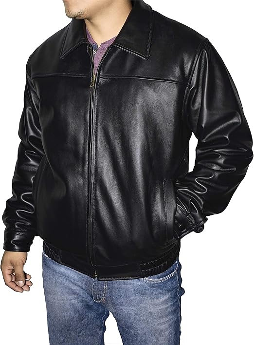 Men's Genuine Lambskin Leather Classic Bomber Jacket Men's Leather Coat With Zip-Out Liner