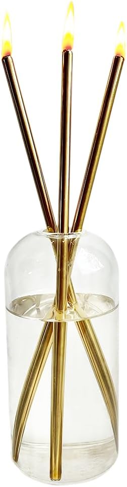 Metal Candle Sticks in Glass Vase with Clean Burning, Nontoxic, Smokeless Oil I Lasts Forever, Refillable, Reusable I Modern Design Candles That Burn Endlessly