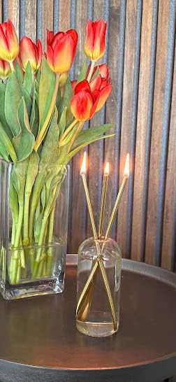 Metal Candle Sticks in Glass Vase with Clean Burning, Nontoxic, Smokeless Oil I Lasts Forever, Refillable, Reusable I Modern Design Candles That Burn Endlessly