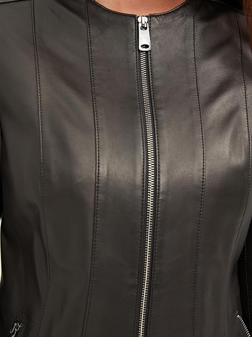 Women's Genuine Lambskin Leather Jacket - Collarless Italian Leather Jacket