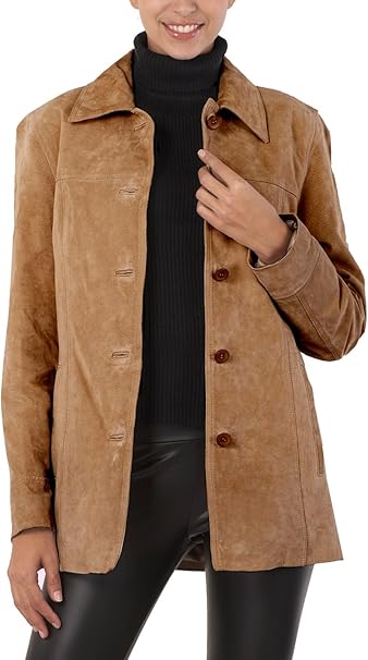 Women  Suede Leather Car Coat (Also available in Plus Size & Petite)