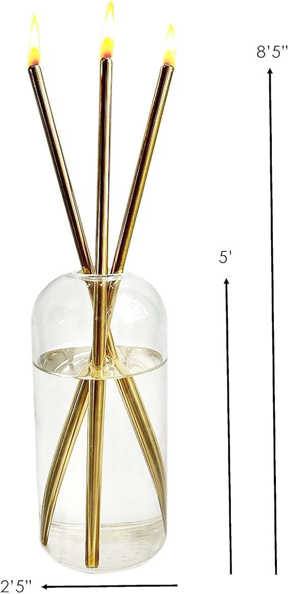 Metal Candle Sticks in Glass Vase with Clean Burning, Nontoxic, Smokeless Oil I Lasts Forever, Refillable, Reusable I Modern Design Candles That Burn Endlessly