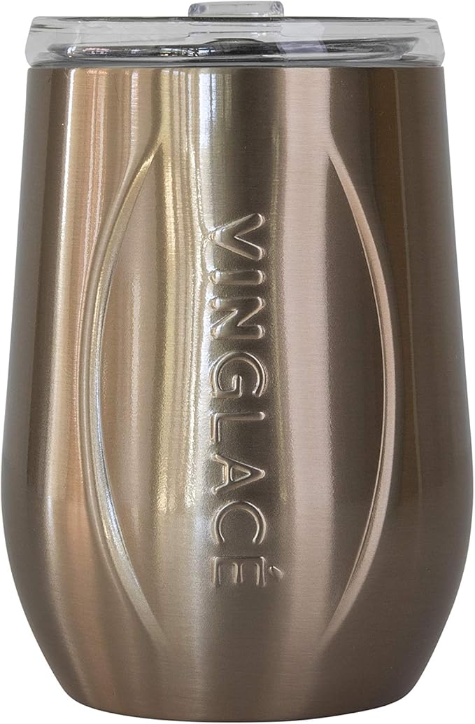 Vinglacé Stainless Steel Stemless Wine Glass- Insulated Wine Tumbler with Glass Insert and Sip Lid, 10 oz, Copper