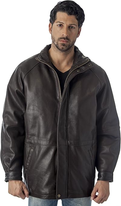 Men's 34'' Raglan Car Coat in Imported Lamb Leather With Zip-Out Lining