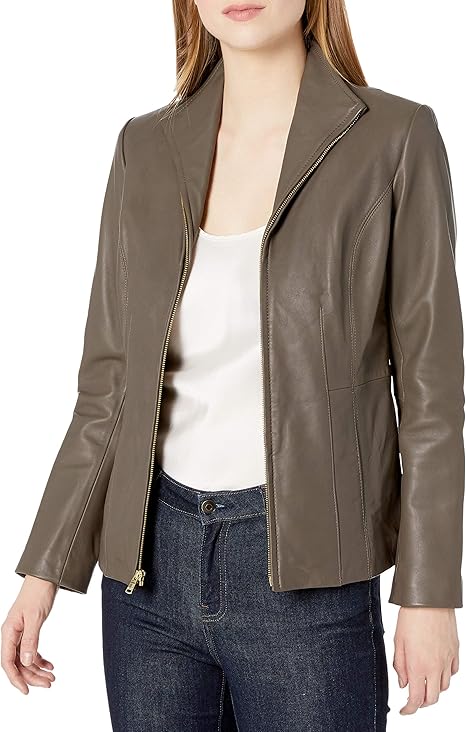 Real Lambskin Classic Vintage Style Wing Collared Jacket Leather Jackets For Women