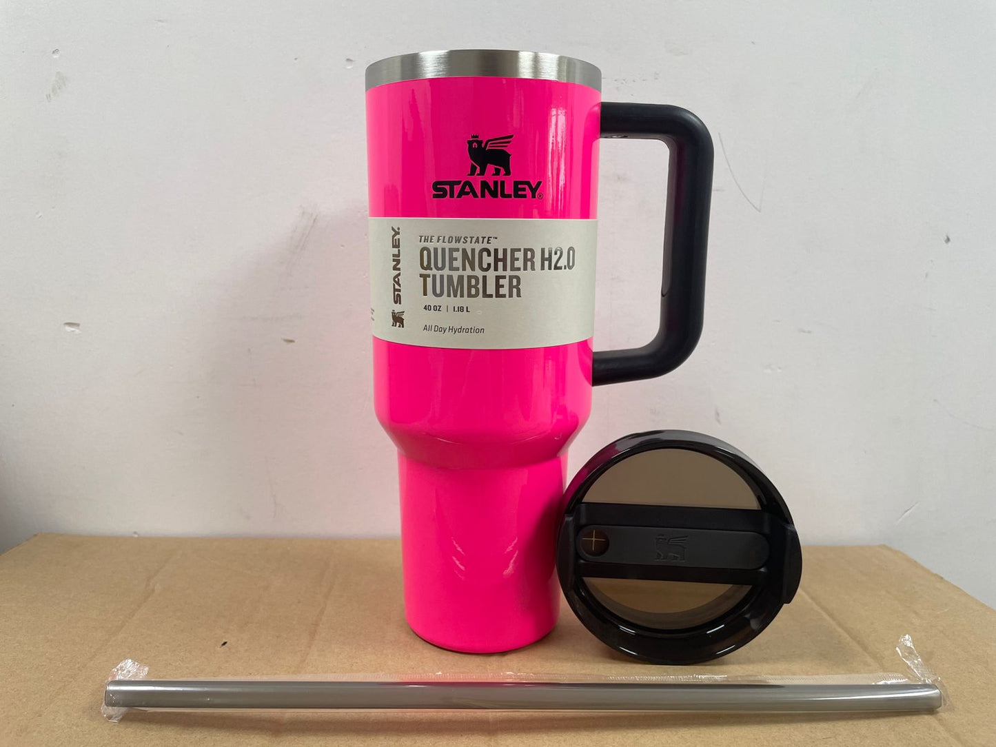 Stanley New Electric Neon Pink And Black Quencher H2.0 40 oz Tumbler