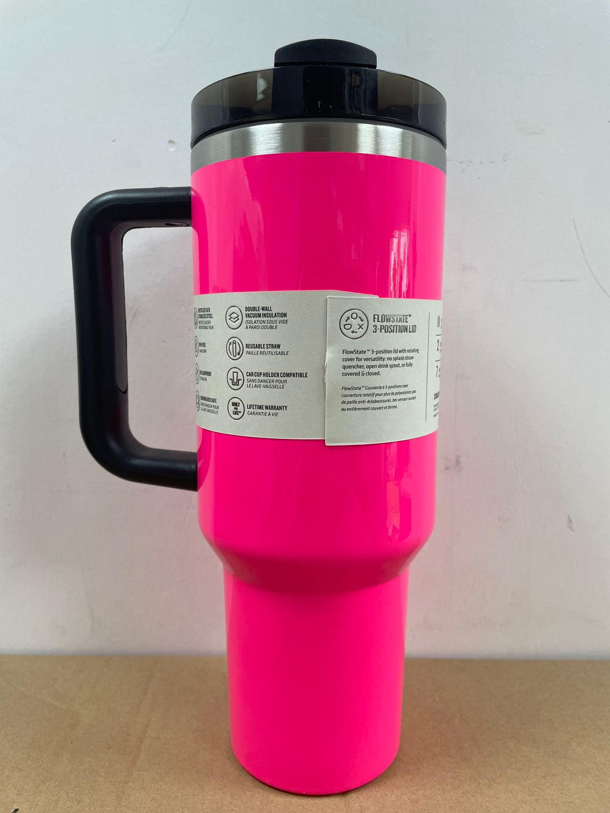 Stanley New Electric Neon Pink And Black Quencher H2.0 40 oz Tumbler